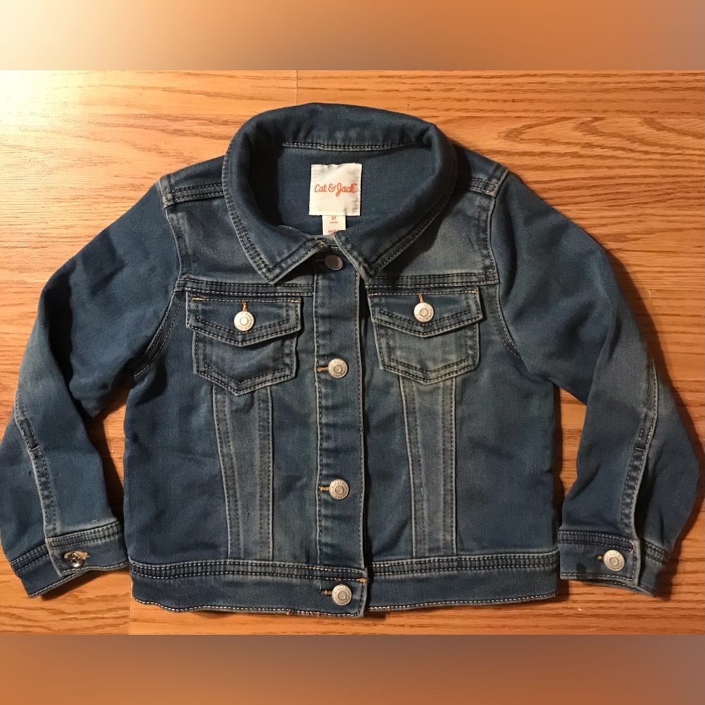 Cat & Jack Blue Denim Jacket & Baseball Hat / Cap Set Size 3T Toddler